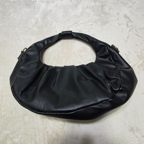 Scoop Handbags - Scoop Black Gold Accents Women's Crescent Crossbody Bag Small Includes Strap